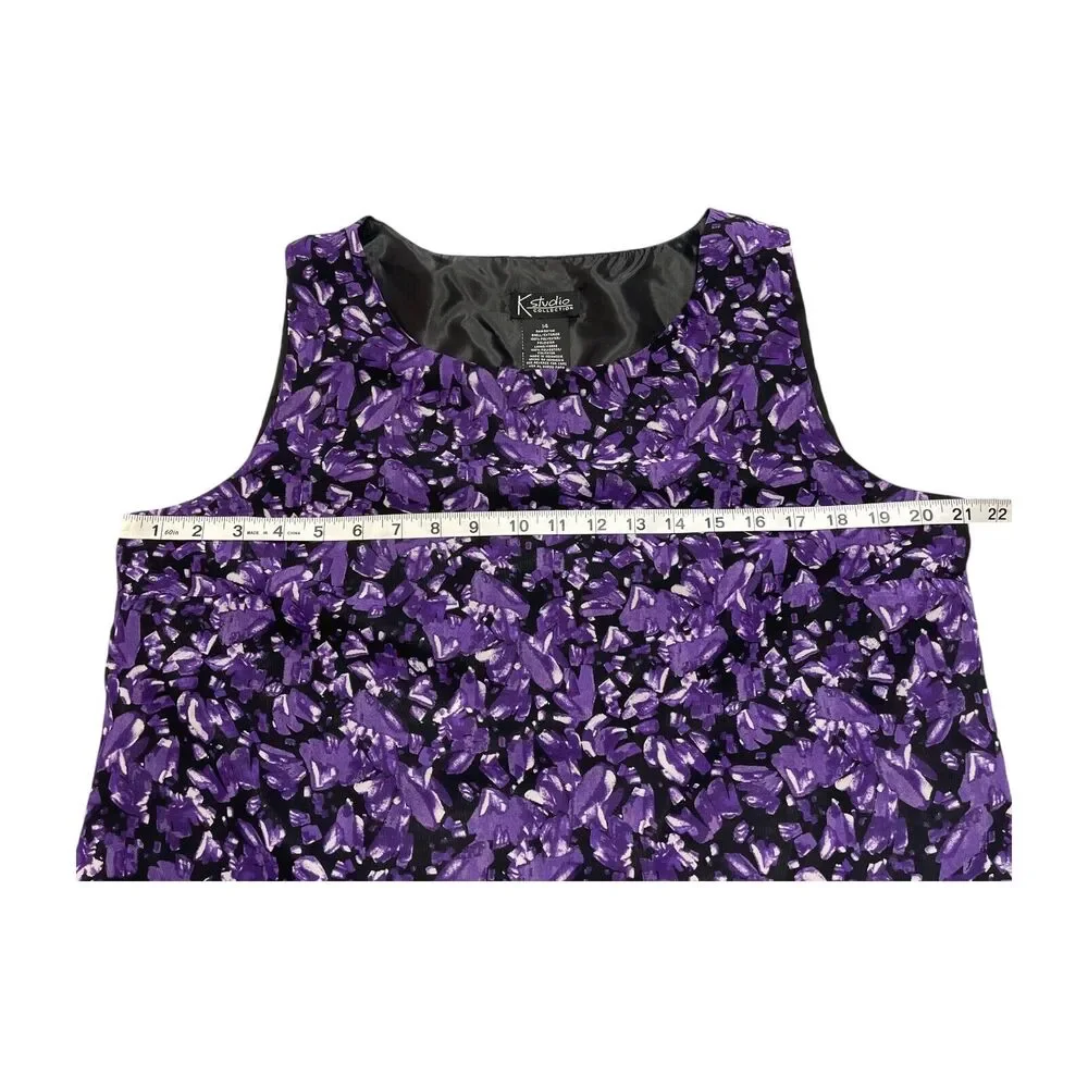 K Studio Collection Tank Top Women's 14 Purple Black Floral Round Neck Pullover - Picture 5 of 6